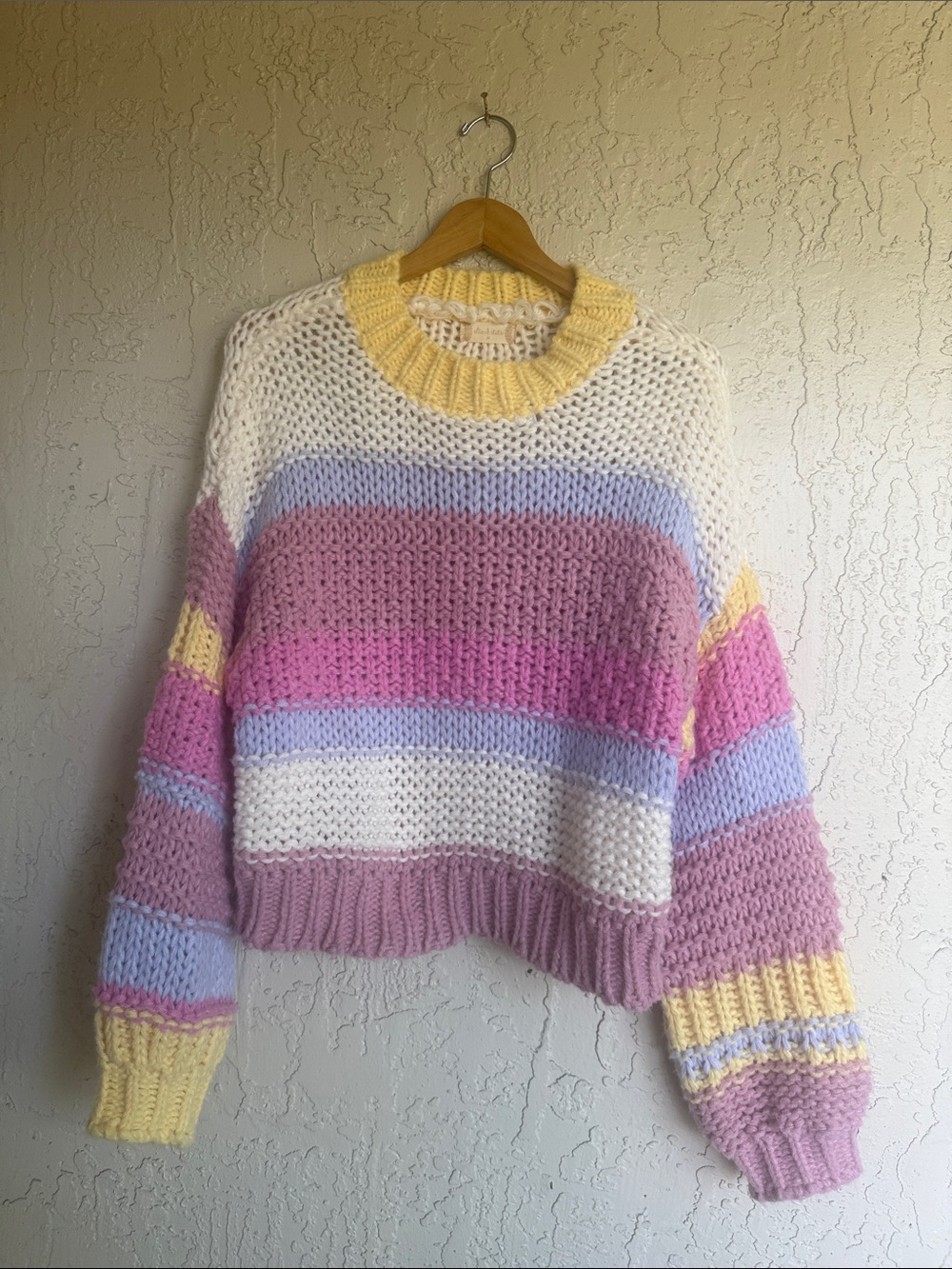 Altar'd State Pastel Striped Crewneck Sweater - Cream, Pink, Yellow, Light Blue - Picture 7 of 12